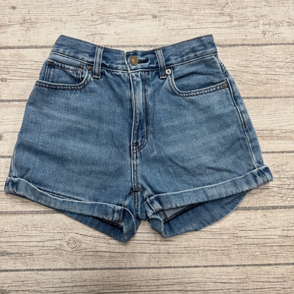 American Eagle Mom Shorts Women's 00 Blue Denim High Waisted Cuffed Relaxed Fit